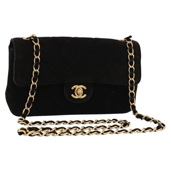 CHANEL Matelasse Chain Shoulder Bag Suede Black CC - Picture 1 of 16